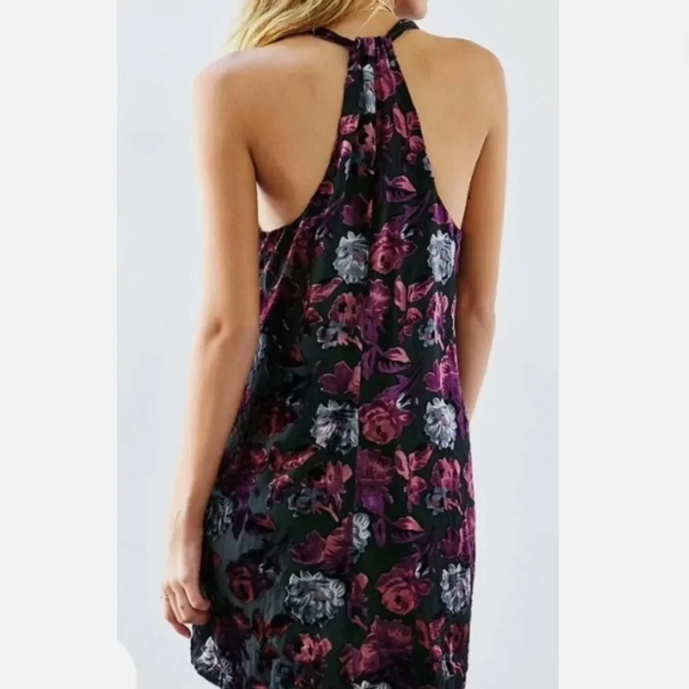 BB Dakota Kensie Black and Purple Velvet Burnout Floral Print Dress